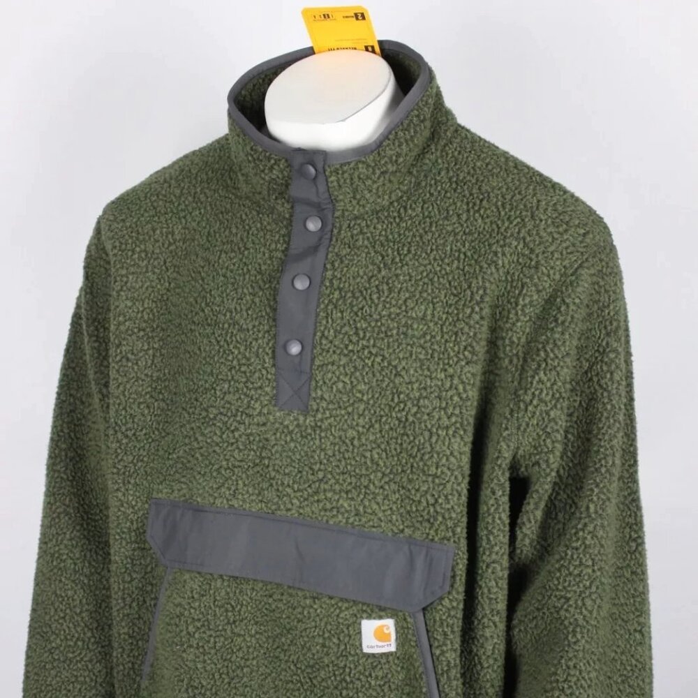 Carhartt Men's Relaxed Fit Fleece Pullover Snap Pouch Pockets Green 104991